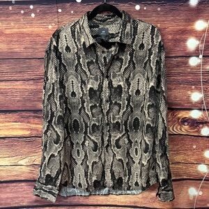 H&M Women's Black and Tan Snake Print Button Down Shirt